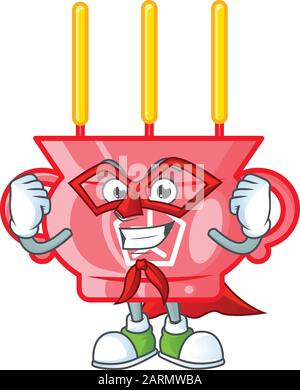 Mascotte sorridente di incenso rosso cinese vestita come super eroe Illustrazione Vettoriale