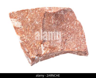 primo piano di un campione di minerale naturale proveniente dalla collezione geologica - pietra di marmo rosso non lucidato isolato su sfondo bianco Foto Stock