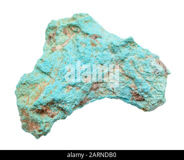 Primo piano del campione di minerale naturale proveniente dalla raccolta geologica - roccia di Turchese grezzo isolata su sfondo bianco Foto Stock