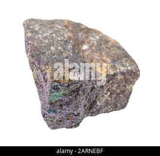 Closeup di campione di minerale naturale dalla raccolta geologica - Bornite con roccia di Chalcopyrite isolato su sfondo bianco Foto Stock