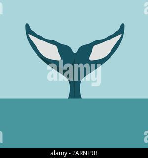 Coda di balena immersioni in mare o sul mare parte del corpo di killer o Humpback Whale in flat illustrazione vettoriale style Illustrazione Vettoriale