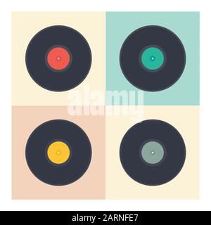 Dischi in Vinile insieme retrò di album di musica pop in stile arte vettore collezione illustrazione Illustrazione Vettoriale