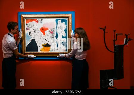 Sothebys, Londra, Regno Unito. 29th gennaio 2020. Joan Miró, Groupe de personnages (1938), est £3-5m - Sotheby's prevede le sue vendite di arte impressionista, Moderna e surrealista che si svolgono su 4th e 5th Febbraio 2020 a Londra. Credito: Guy Bell/Alamy Live News Foto Stock
