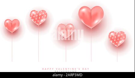 palloncino per cuore 3d con corda isolata su sfondo bianco. Elementi decorativi modificabili in omaggio per cartoline, poster e banner Illustrazione Vettoriale