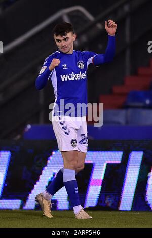 Oldham, Regno Unito. 28th Gen 2020. Oldham, INGHILTERRA - GENNAIO 28th Jonny Smith di Oldham Athletic durante la partita Sky Bet League 2 tra Oldham Athletic e Mansfield Town a Boundary Park, Oldham Martedì 28th Gennaio 2020. (Credit: Eddie Garvey | Mi News) Credit: Mi News & Sport /Alamy Live News Foto Stock