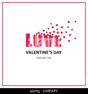 Carta Di San Valentino Con Amore Di Parola Che Si Disintegra Nei Cuori, Sfondo Bianco Foto Stock