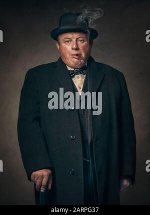 Studio ritratto di un attore di re-enactment Winston Churchill Foto Stock