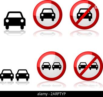 Insieme di icone che mostrano i segnali stradali con una o due auto Illustrazione Vettoriale