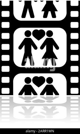 Illustrazione dell'icona che mostra una coppia innamorata all'interno di una striscia di pellicola Illustrazione Vettoriale