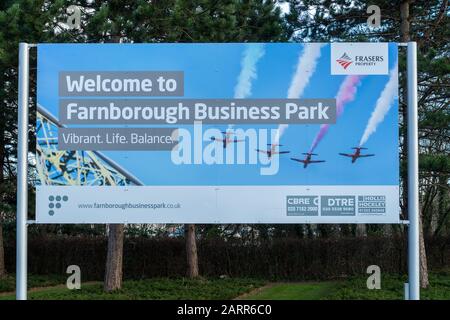 Farnborough Business Park, cartello di benvenuto, Hampshire, Inghilterra, Regno Unito Foto Stock