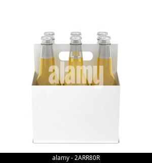 Bottiglie di birra six pack. 3d illustrazione isolati su sfondo bianco Foto Stock