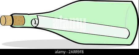 Illustrazione del cartone animato che mostra un foglio di carta arrotolato all'interno di una bottiglia Illustrazione Vettoriale