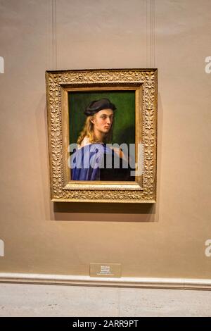 Un Raffaello incorniciato, olio su tela, 'Bindo Altoviti', appeso alla Galleria Nazionale d'Arte, a Washington, D.C. Foto Stock
