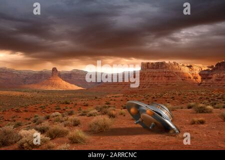 Un 'piattino volante' si schiantò nel deserto. Foto Stock