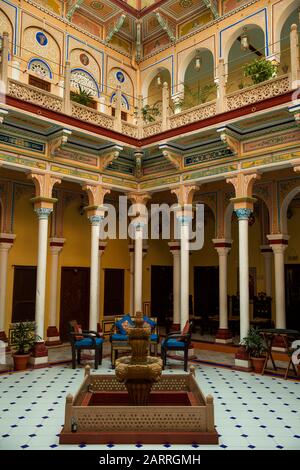 India, Rajasthan, Shekhawati, Nawalgarh, Grand Haveli Hotel Interior Foto Stock