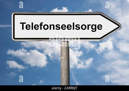 Foto di dettaglio di un cartello con l'iscrizione Telefonseelsorge (servizi di emergenza telefonica) Foto Stock