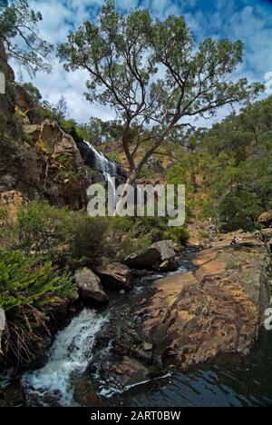 Hall Gap, VIC, Australia - 24 gennaio 2008: Turisti non identificati alle cascate MacKenzie nel Grampians National Park, Victoria Foto Stock