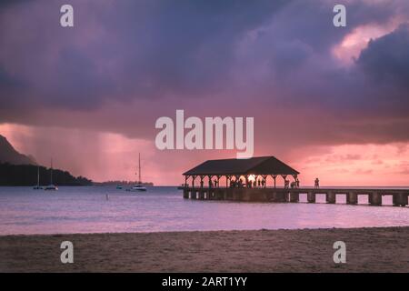 Hanalei Bay Pier Kauai Foto Stock