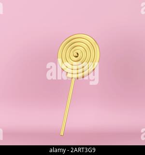 Caramella Lollipop su un bastone. illustrazione 3d su sfondo rosa Foto Stock