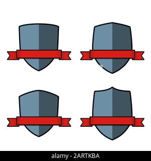 Protezioni blu con nastri rossi. Emblemi di protezione. Simboli di sicurezza Illustrazione Vettoriale