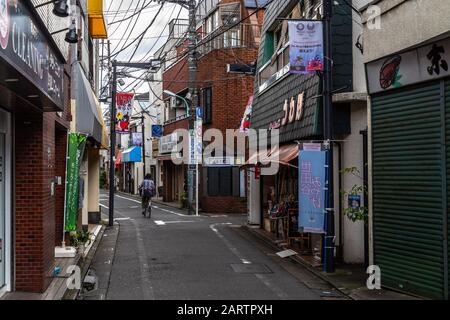 Una tranquilla strada residenziale nel quartiere di Setagaya. Tokyo, Giappone, Agosto 2019 Foto Stock