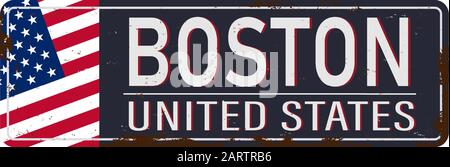 Boston vintage metallo arrugginito segno su uno sfondo bianco, illustrazione vettoriale Illustrazione Vettoriale
