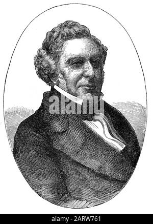 Un ritratto di Robert Stephenson (1803-1859), primo ingegnere ferroviario e civile inglese e l'unico figlio di George Stephenson, il 'Padre delle Ferrovie'. Egli costruì sulle conquiste di suo padre. Robert è stato chiamato il più grande ingegnere del 19th secolo. Foto Stock