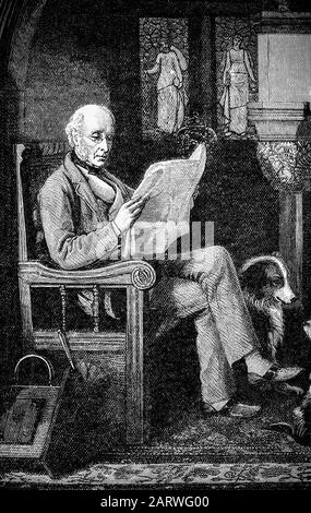 William George Armstrong (1810-1900), proprietario dell'Armstrong Whitworth, Elwick lavora su Tyneside nella sua casa di Cragside, vicino Rothbury in Northumberland, Inghilterra. La tenuta di 1.729 acri aveva cinque laghi artificiali usati per generare idro-elettricità e la casa era la prima al mondo ad essere illuminata da idro-elettricità, usando le lampade incandescenti fornite dall'inventore Joseph Swan. Foto Stock