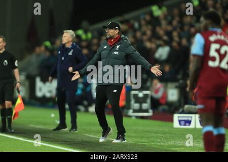 Londra, INGHILTERRA - GENNAIO 29TH il manager di Liverpool Jurgen Klopp durante la partita della Premier League tra West Ham United e Liverpool allo stadio di Londra, Stratford, mercoledì 29th gennaio 2020. (Credit: Leila Coker | MI News) La Fotografia può essere utilizzata solo per scopi editoriali di giornali e/o riviste, licenza richiesta per uso commerciale Credit: Mi News & Sport /Alamy Live News Foto Stock
