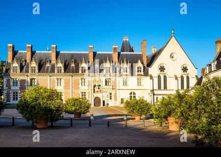 Il castello di Blois. Questo vecchio palazzo reale si trova nella Valle della Loira, nella città di Blois, Francia. Foto Stock