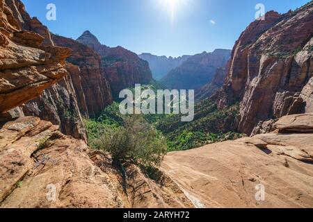 il canyon si affaccia al tramonto nel parco nazionale di zion, nello utah, negli stati uniti Foto Stock