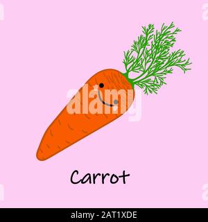 verdure carine di cartone animato con sorrisi su volti ed emozioni. Carte PER L'EDUCAZIONE DEI BAMBINI.carino carattere vegetale. Illustrazione Vettoriale