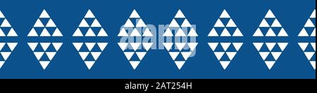 Motivo del bordo triangolare. Design vettoriale aztec senza cuciture repeat in classico blu e bianco. Illustrazione Vettoriale