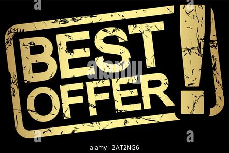 Timbro grunge con telaio oro colorati e testo migliore offerta ! Illustrazione Vettoriale