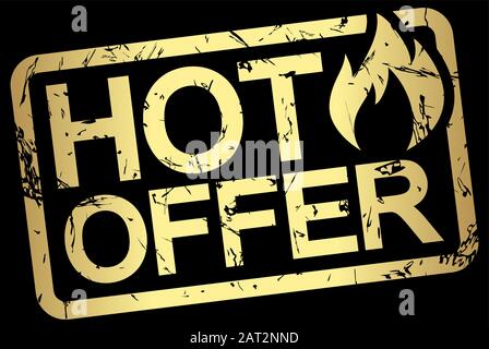 Timbro grunge con telaio oro colorati e testo hot offer Illustrazione Vettoriale
