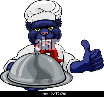 Panther Chef Mascot Segno Cartoon Personaggio Illustrazione Vettoriale