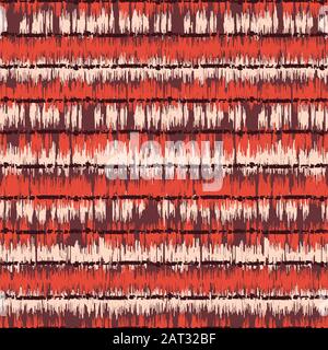 Motivo Vector Seamless A Strisce Orizzontali Irregolari Icat Con Colorante Marrone E Arancione. Primavera-Estate Boho Tradizionale Ripeti Stampa In Caldi Colori Terrosi Illustrazione Vettoriale