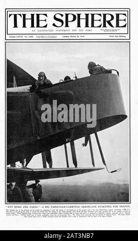 La copertura anteriore sfera - 22 marzo 1919 passeggeri che trasportano aereo che vola in Francia 4627 x 2769 pixel. 300 dpi Foto Stock