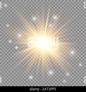 Effetto luce luminescente. Star Burst con sparkles. Illustrazione del vettore Sun. Illustrazione Vettoriale