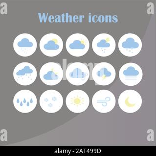 Previsioni del tempo tablet simboli mobili widget icone impostate. Illustrazione Vettoriale