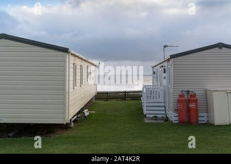 Newbiggin-by-the-Sea caravan parco vista mare Foto Stock