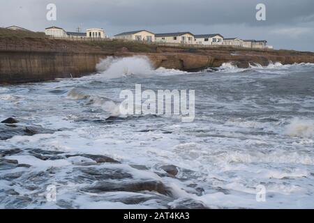 Newbiggin-by-the-Sea caravan parco vista mare Foto Stock