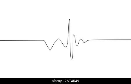 Silhouette a ritmo e cuore umano, linea nera continua singola. Sano, medicina. Schizzo, disegno di contorno. Illustrazione Vettoriale