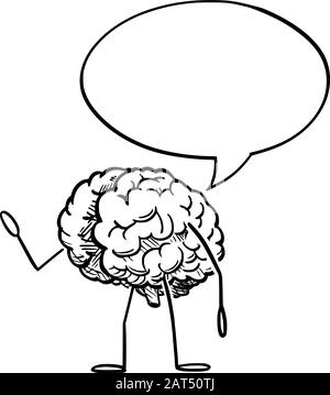 Illustrazione vettoriale del carattere umano del cervello del cartone animato con il linguaggio bubble.Creativity o la pubblicità di idea o la progettazione di vendita. Illustrazione Vettoriale