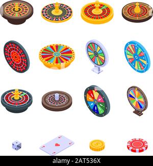 Set di icone roulette, stile isometrico Illustrazione Vettoriale