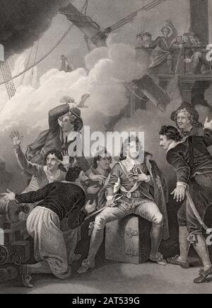 Edward Montagu, 1st Conte di Sandwich alla Battaglia di Solebay il 28 maggio 1672 Foto Stock