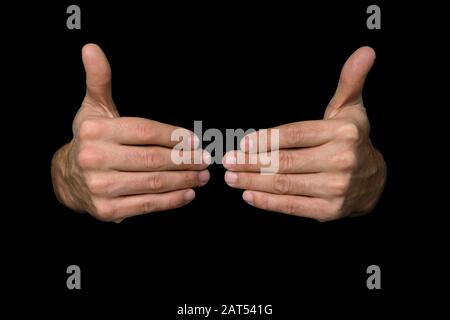 1 di 3 immagini che mostrano la sequenza per LA parola SALUTE nel linguaggio dei segni britannico su uno sfondo nero isolato Foto Stock