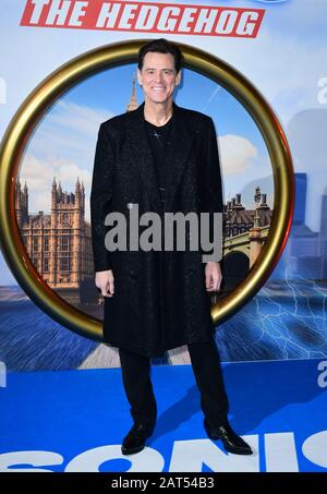 Jim Carrey arriva per uno screening del nuovo film Sonic the Hedgehog al cinema Vue di Westfield. Data Immagine: Giovedì 30 Gennaio 2020. Photo credit dovrebbe leggere: Ian West/PA Foto Stock