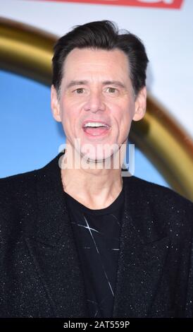 Jim Carrey arriva per uno screening del nuovo film Sonic the Hedgehog al cinema Vue di Westfield. Data Immagine: Giovedì 30 Gennaio 2020. Photo credit dovrebbe leggere: Ian West/PA Foto Stock