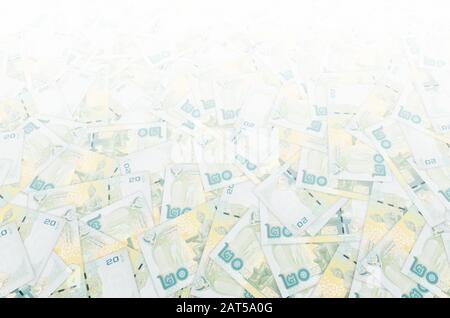 Monumento del re Ramkhamhaeng il grande su 20 Baht Thailandia denaro bill close up Foto Stock